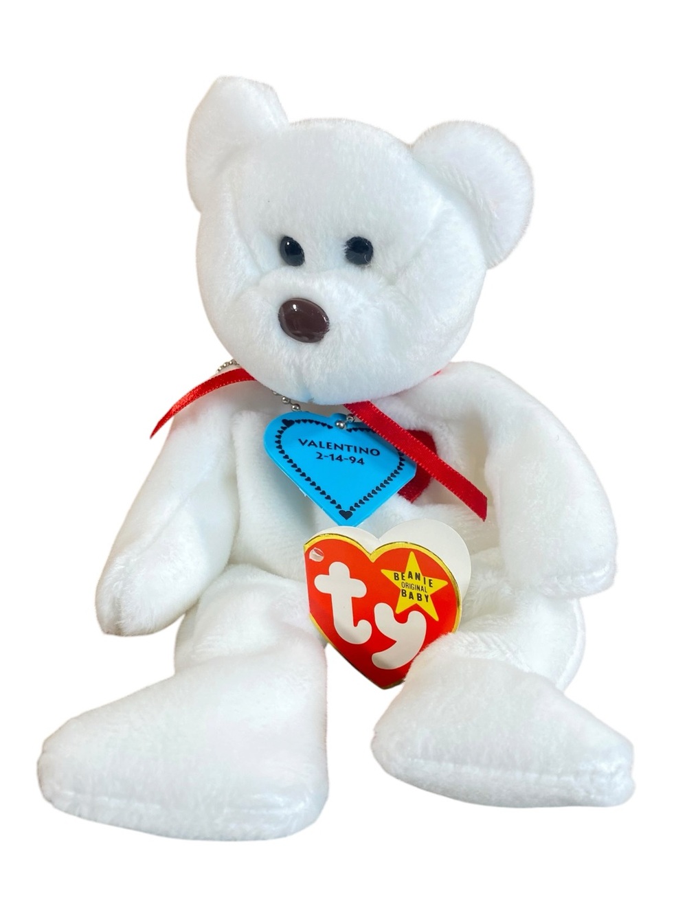 Ty Beanie Babies 1993 Valentino Vtg Collectible Bear Tag Errors Protective Dome